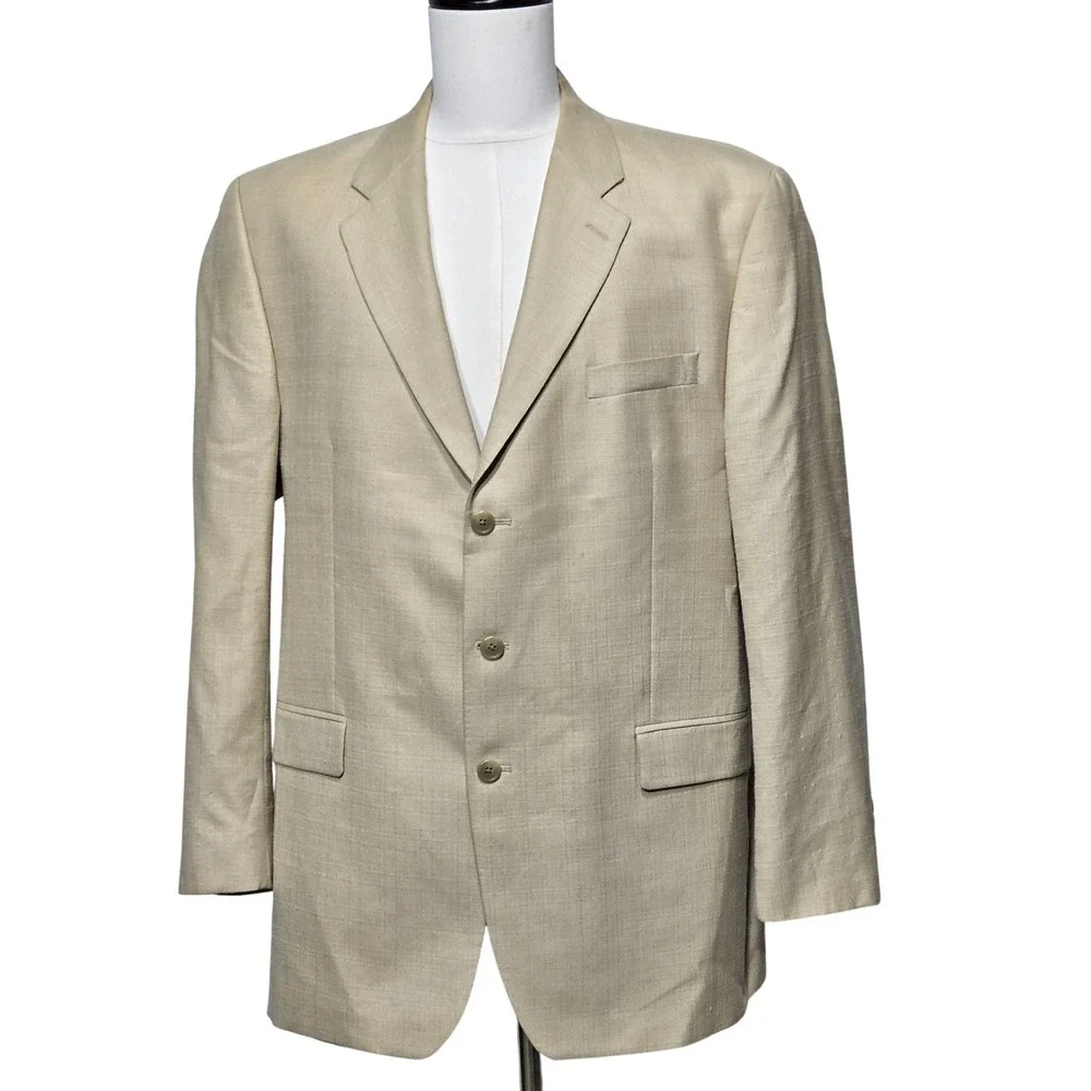 Ralph Lauren Blazer Mens 44‎ Long Beige Linen Silk Blend Black Label Sport Coat